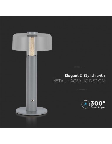 7944-Lampada LED da Tavolo  Colore Grigio e Bianco Trasparente Ricaricabile con USB C Touch Dimmerabile -6