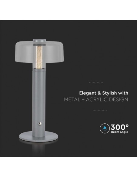 7944-Lampada LED da Tavolo  Colore Grigio e Bianco Trasparente Ricaricabile con USB C Touch Dimmerabile -6