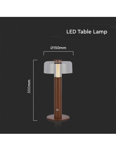 7945-Lampada LED da Tavolo  Colore Marrone sabbia e Bianco Trasparente Ricaricabile con USB C Touch Dimmerabile -2