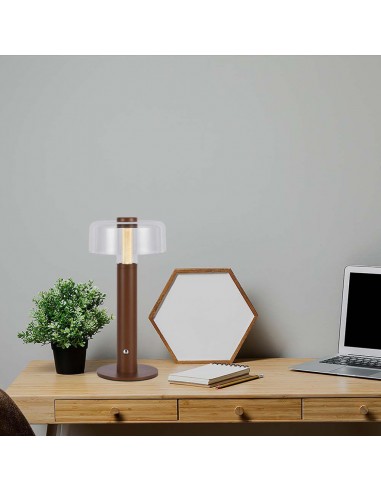 7945-Lampada LED da Tavolo  Colore Marrone sabbia e Bianco Trasparente Ricaricabile con USB C Touch Dimmerabile -3