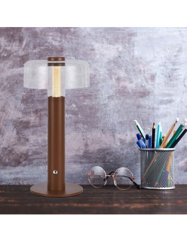 7945-Lampada LED da Tavolo  Colore Marrone sabbia e Bianco Trasparente Ricaricabile con USB C Touch Dimmerabile -4