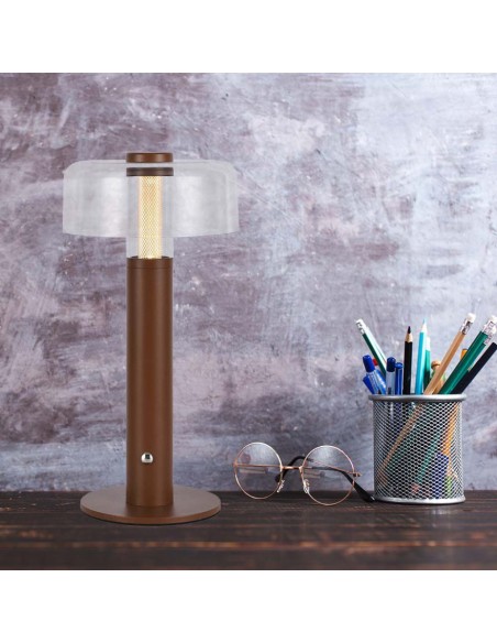 7945-Lampada LED da Tavolo  Colore Marrone sabbia e Bianco Trasparente Ricaricabile con USB C Touch Dimmerabile -4