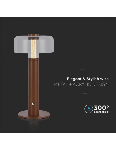 7945-Lampada LED da Tavolo  Colore Marrone sabbia e Bianco Trasparente Ricaricabile con USB C Touch Dimmerabile -6