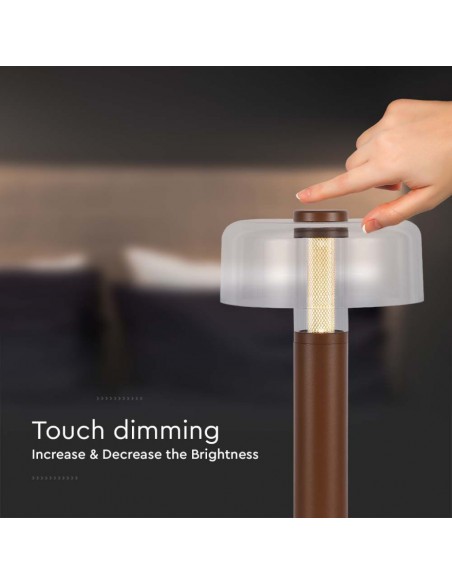 7945-Lampada LED da Tavolo  Colore Marrone sabbia e Bianco Trasparente Ricaricabile con USB C Touch Dimmerabile -7
