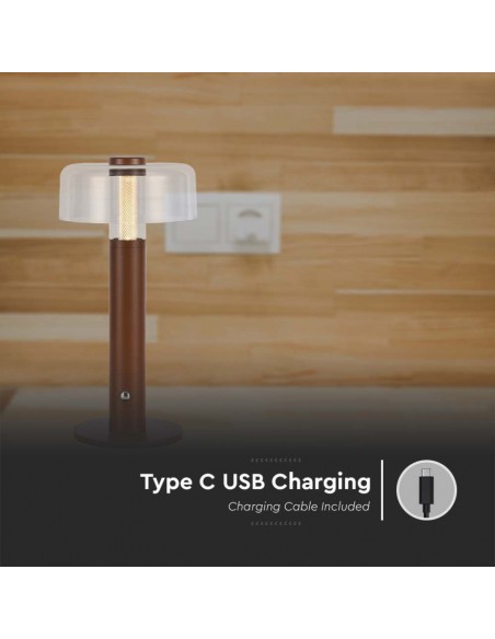 Lampada LED da Tavolo 1W Marrone sabbia e Bianco Trasparente Ricaricabile con USB C Touch Dimmerabile 3000K