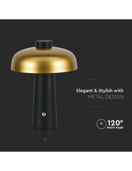 7946-Lampada LED da Tavolo  con Batteria mAh Ricaricabile USB C Verniciato Oro e Nero in Metallo Touch Dimmerabile in-6