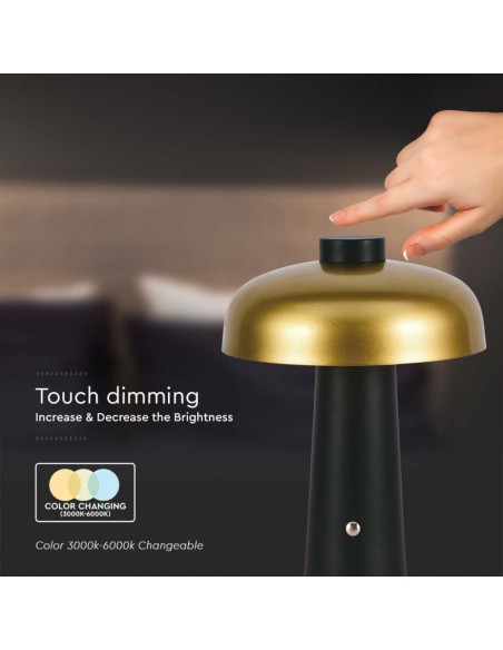7946-Lampada LED da Tavolo  con Batteria mAh Ricaricabile USB C Verniciato Oro e Nero in Metallo Touch Dimmerabile in-7