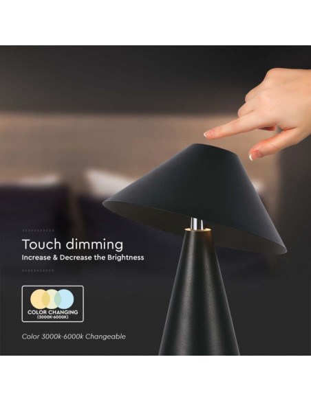 7947-Lampada LED da Tavolo  Colore Nero in Metallo Ricaricabile con USB C Touch Dimmerabile in-7