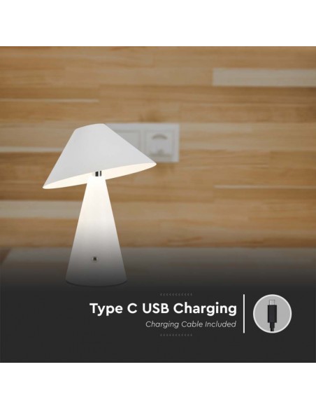Lampada LED da Tavolo 3W Bianco in Metallo Ricaricabile con USB C Touch Dimmerabile 3in1