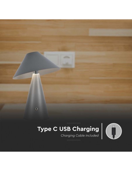 Lampada LED da Tavolo 3W Grigio in Metallo Ricaricabile con USB C Touch Dimmerabile 3in1