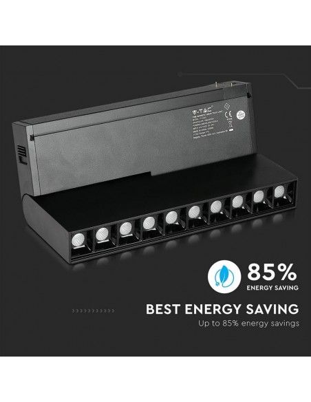 Faretto lineare con giunto cardanico magnetico SMD LED 10*2W Nero IP20 24V 3000K