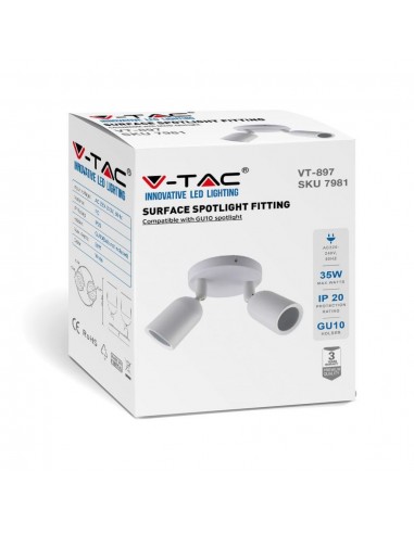 7981-Portafaretto LED Doppio a Plafone xGU e GU MR Orientabili Base Rotonda in Alluminio Colore Bianco-2