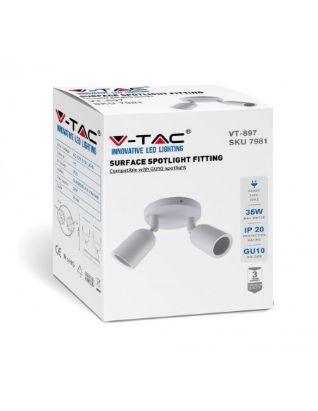 7981-Portafaretto LED Doppio a Plafone xGU e GU MR Orientabili Base Rotonda in Alluminio Colore Bianco-2