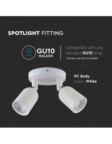 7981-Portafaretto LED Doppio a Plafone xGU e GU MR Orientabili Base Rotonda in Alluminio Colore Bianco-6