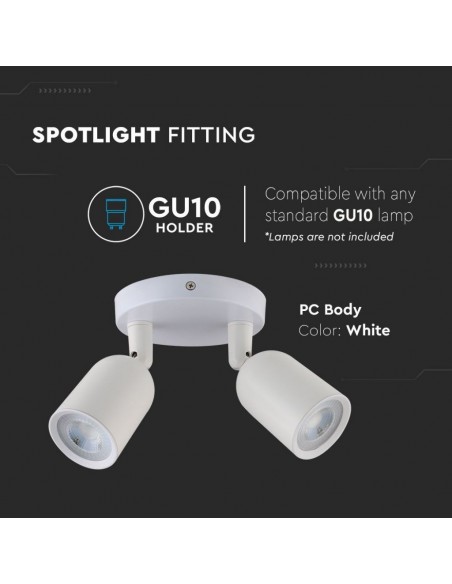 7981-Portafaretto LED Doppio a Plafone xGU e GU MR Orientabili Base Rotonda in Alluminio Colore Bianco-6