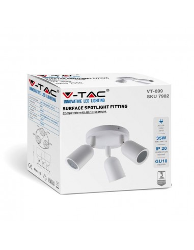 7982-Portafaretto LED Triplo Montaggio a Plafone Rotondo xGU e GU MR Orientabili Colore Bianco-2