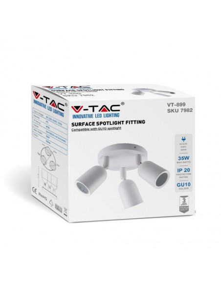 7982-Portafaretto LED Triplo Montaggio a Plafone Rotondo xGU e GU MR Orientabili Colore Bianco-2