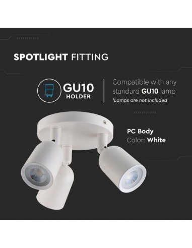 7982-Portafaretto LED Triplo Montaggio a Plafone Rotondo xGU e GU MR Orientabili Colore Bianco-6