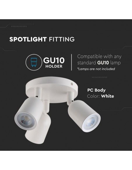 7982-Portafaretto LED Triplo Montaggio a Plafone Rotondo xGU e GU MR Orientabili Colore Bianco-6