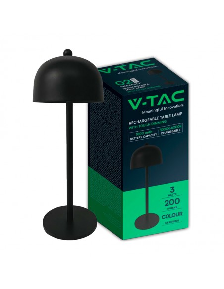 7985-Lampada LED da Tavolo  con Batteria mAh Ricaricabile USB C Colore Nero in Metallo Touch Dimmerabile in-1