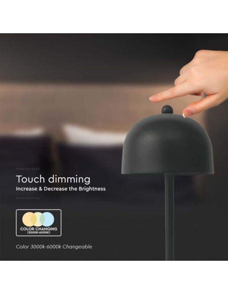 7985-Lampada LED da Tavolo  con Batteria mAh Ricaricabile USB C Colore Nero in Metallo Touch Dimmerabile in-7