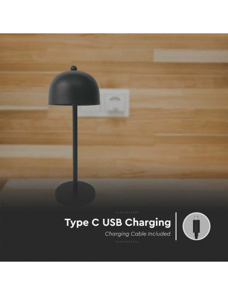 Lampada LED da Tavolo 3W con Batteria 1800mAh Ricaricabile USB C Nero in Metallo Touch Dimmerabile 3in1