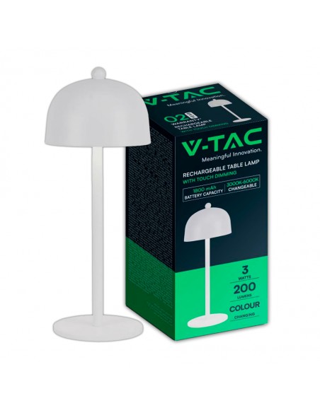 7986-Lampada LED da Tavolo  con Batteria mAh Ricaricabile USB C Colore Bianco in Metallo Touch Dimmerabile in-1