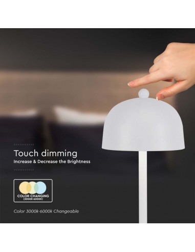7986-Lampada LED da Tavolo  con Batteria mAh Ricaricabile USB C Colore Bianco in Metallo Touch Dimmerabile in-7