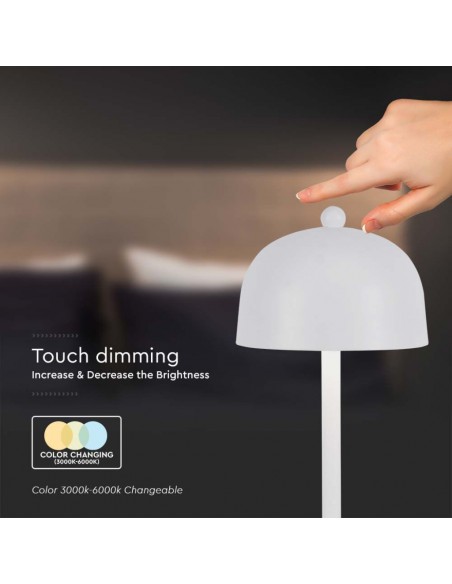 7986-Lampada LED da Tavolo  con Batteria mAh Ricaricabile USB C Colore Bianco in Metallo Touch Dimmerabile in-7