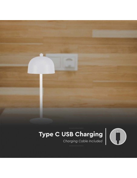 Lampada LED da Tavolo 3W con Batteria 1800mAh Ricaricabile USB C Bianco in Metallo Touch Dimmerabile 3in1