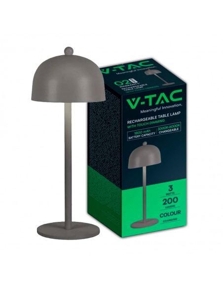 7987-Lampada LED da Tavolo  con Batteria mAh Ricaricabile USB C Colore Grigio in Metallo Touch Dimmerabile in-1