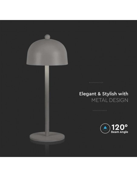 7987-Lampada LED da Tavolo  con Batteria mAh Ricaricabile USB C Colore Grigio in Metallo Touch Dimmerabile in-6