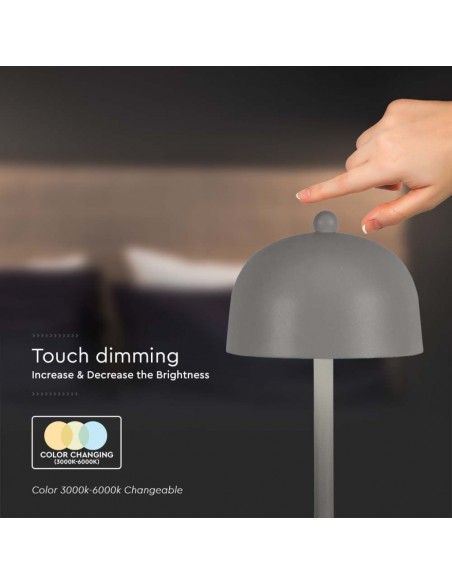 7987-Lampada LED da Tavolo  con Batteria mAh Ricaricabile USB C Colore Grigio in Metallo Touch Dimmerabile in-7