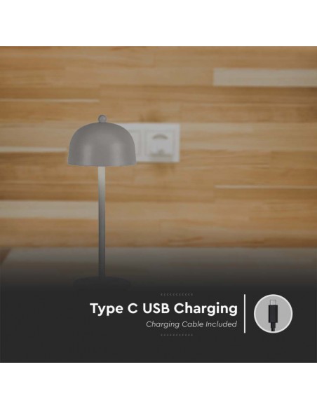 Lampada LED da Tavolo 3W con Batteria 1800mAh Ricaricabile USB C Grigio in Metallo Touch Dimmerabile 3in1