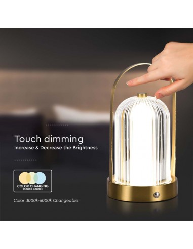 7989-Lampada LED da Tavolo  x Colore Oro francese Ricaricabile con USB C Touch Dimmerabile in-7