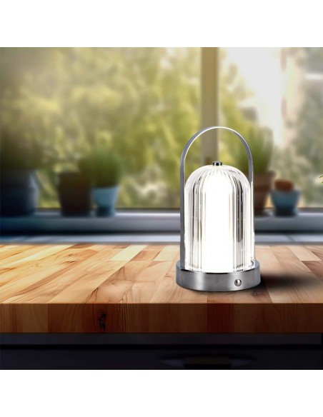 7990-Lampada LED da Tavolo  x Colore Cromo Ricaricabile con USB C Touch Dimmerabile in-4