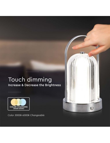 7990-Lampada LED da Tavolo  x Colore Cromo Ricaricabile con USB C Touch Dimmerabile in-7