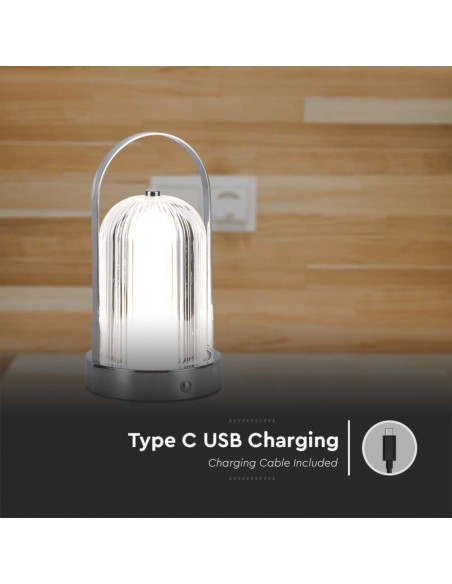 Lampada LED da Tavolo 1W 120*190 Cromo Ricaricabile con USB C Touch Dimmerabile 3in1