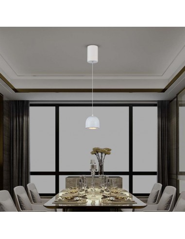 7995-Lampadario LED a Sospensione  a Forma di Coppa in Metallo Øxcm Regolabile  Touch On/Off Colore Grigio Chiaro-3