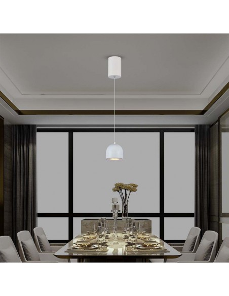 7995-Lampadario LED a Sospensione  a Forma di Coppa in Metallo Øxcm Regolabile  Touch On/Off Colore Grigio Chiaro-3