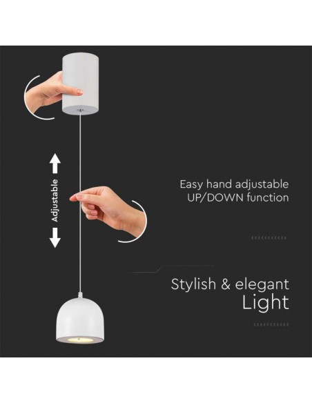 7996-Lampadario LED a Sospensione  a Forma di Coppa in Metallo Øxcm Regolabile  Touch On/Off Colore Bianco-7