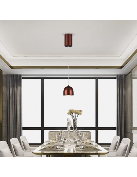 7997-Lampadario LED a Sospensione  a Forma di Coppa in Metallo Øxcm Regolabile  Touch On/Off Colore Rame-3