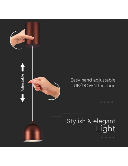 7997-Lampadario LED a Sospensione  a Forma di Coppa in Metallo Øxcm Regolabile  Touch On/Off Colore Rame-6