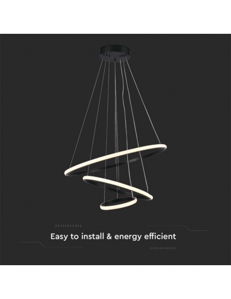 8017-Lampadario LED a Sospensione con  Cerchi  in Metallo Colore Nero  -6