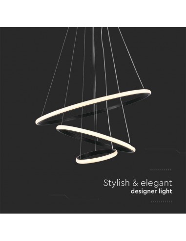 8017-Lampadario LED a Sospensione con  Cerchi  in Metallo Colore Nero  -7