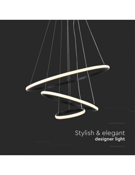 8017-Lampadario LED a Sospensione con  Cerchi  in Metallo Colore Nero  -7