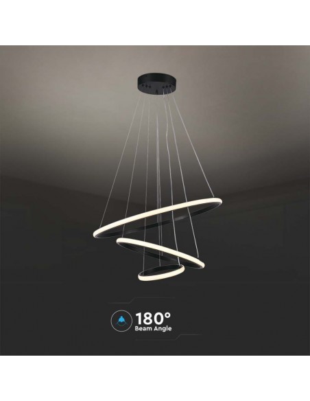 Lampadario LED a Sospensione con 3 Cerchi 32W in Metallo Nero 60*40*20cm 3000K