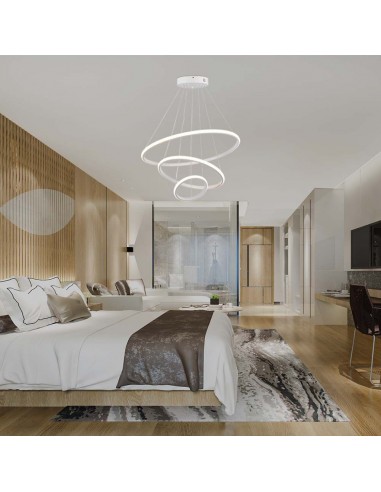 8018-Lampadario LED a Sospensione con  Cerchi  in Metallo Colore Bianco  -4