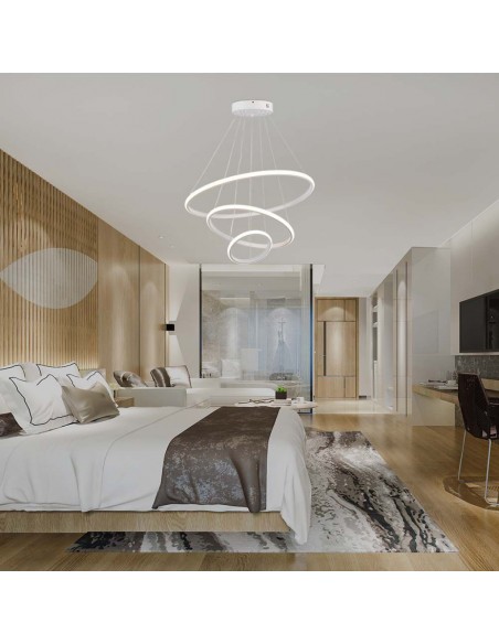8018-Lampadario LED a Sospensione con  Cerchi  in Metallo Colore Bianco  -4