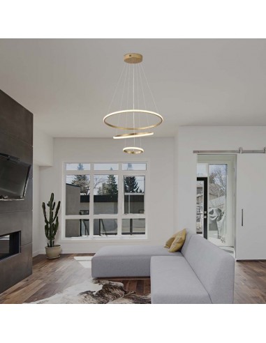 8019-Lampadario LED a Sospensione con  Cerchi  in Metallo Colore Oro  -3